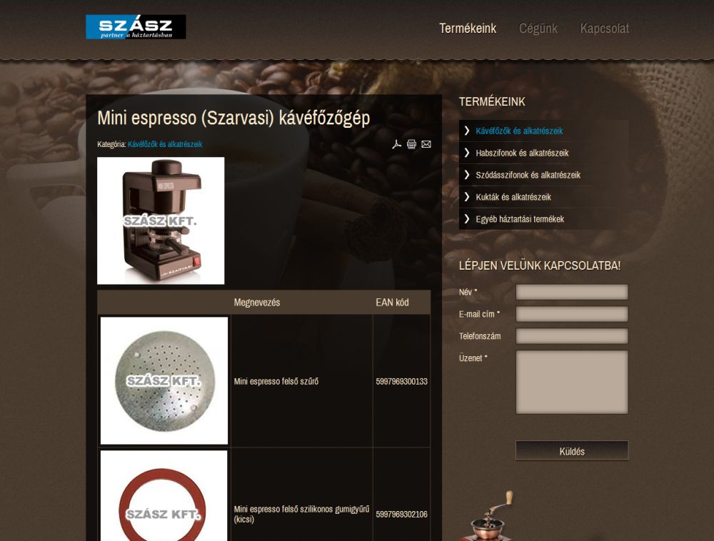 Szász Kft. weboldalának képe